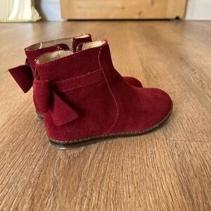 Red Suede Ankle Boots with Bow Detail